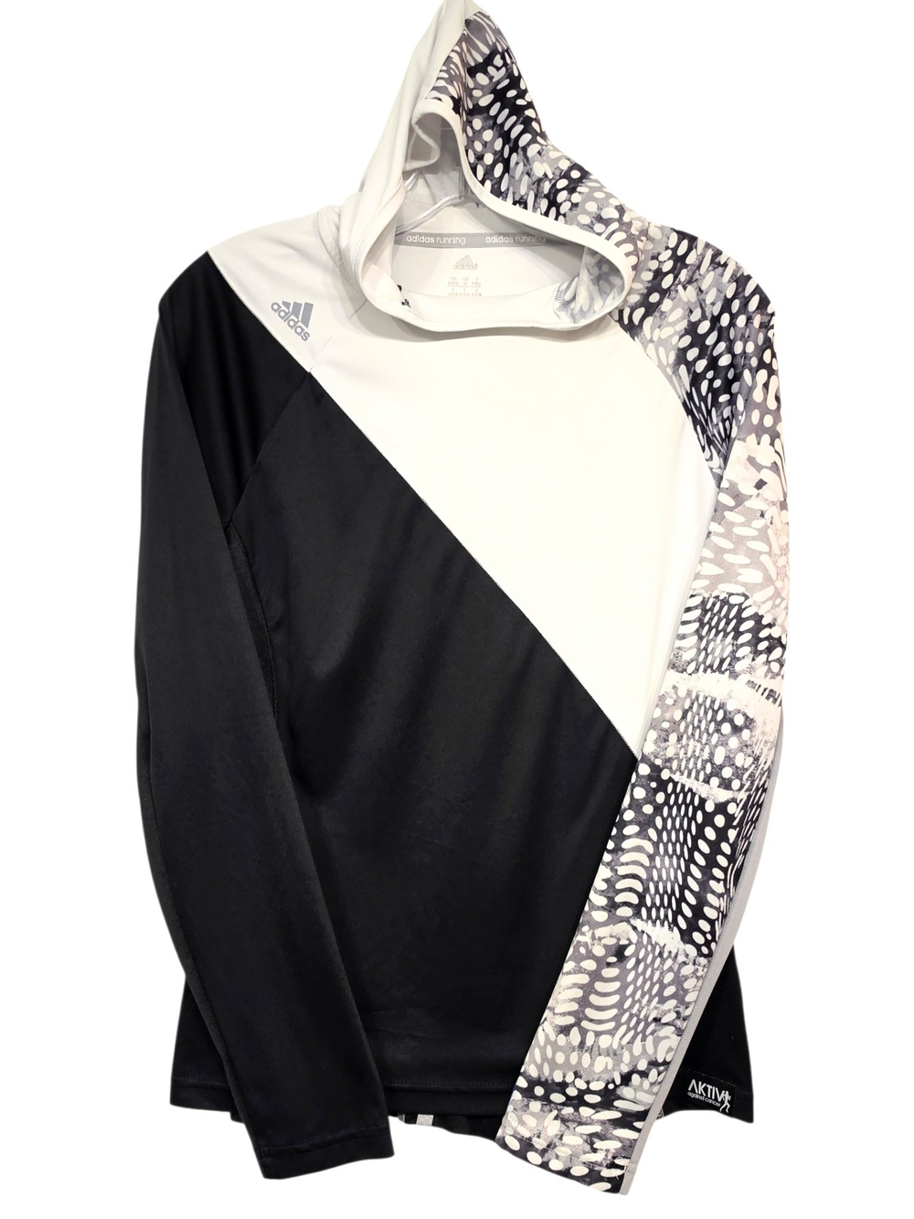 Adidas ClimaLite AKTIV Against Cancer Hooded Running Top Black White Gray L